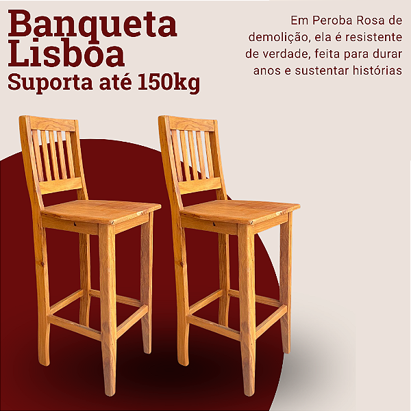 Kit com 2 Banquetas Rústica Lisboa em Madeira Maciça de Demolição