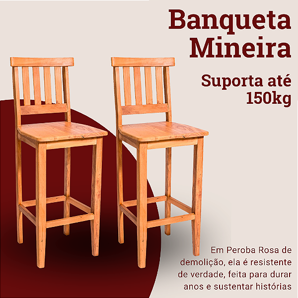 Kit com 2 Banquetas Rústicas Mineira em Madeira Maciça de Demolição