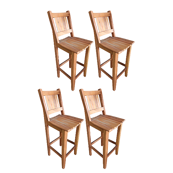 Kit com 4 Banquetas Rústica Canastra em Madeira Maciça de Demolição