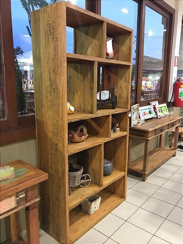 Armário Estante Livreiro em Madeira Maciça de Demolição