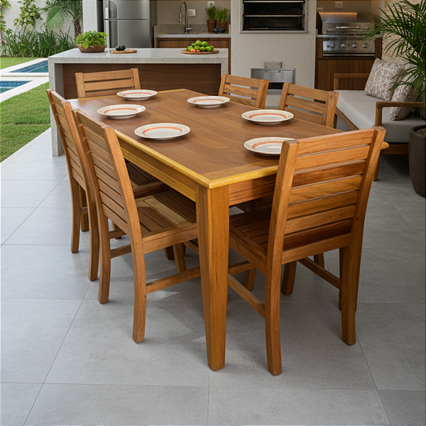 Conjunto de Jantar Rústico Mesa Nunes com 6 cadeiras em Madeira Maciça de Demolição