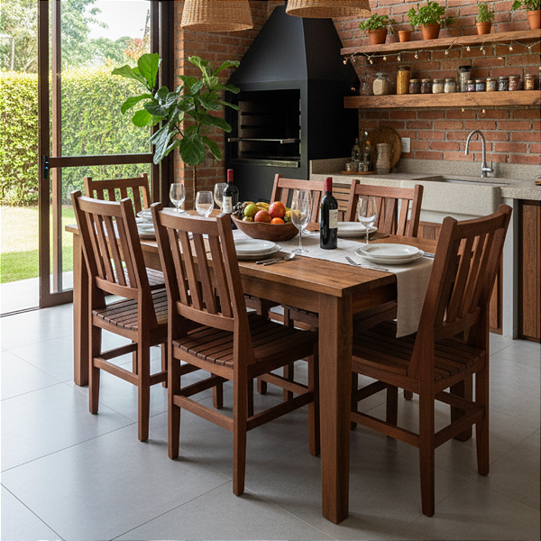 Conjunto de Jantar Rústico Mesa Capitólio com 6 Cadeiras em Madeira Maciça de Demolição.