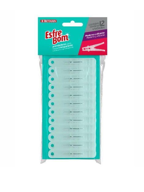 Pacote de Prendedores para Roupa Transparente EsfreBom com 12 unidades – Bettanin
