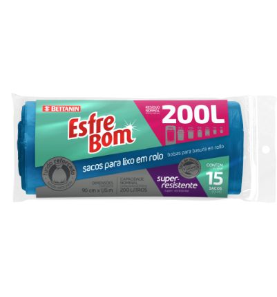 Saco para Lixo Azul EsfreBom Rolo 200L com 15 Unidades – Bettanin