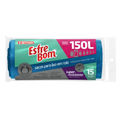 Saco para Lixo Azul EsfreBom Rolo 150L com 15 Unidades – Bettanin