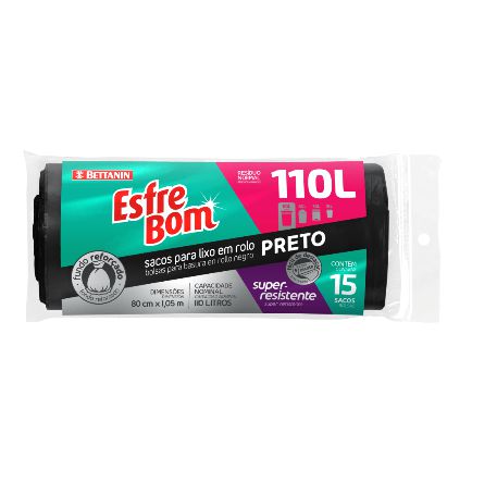 Saco para Lixo Preto EsfreBom Rolo 110L com 15 Unidades – Bettanin