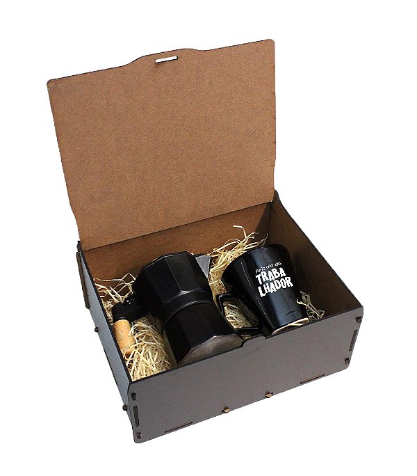 Kit Cafeteira Italiana + Caneca Quartier com Caixa Personalizada - Dia do Trabalhador