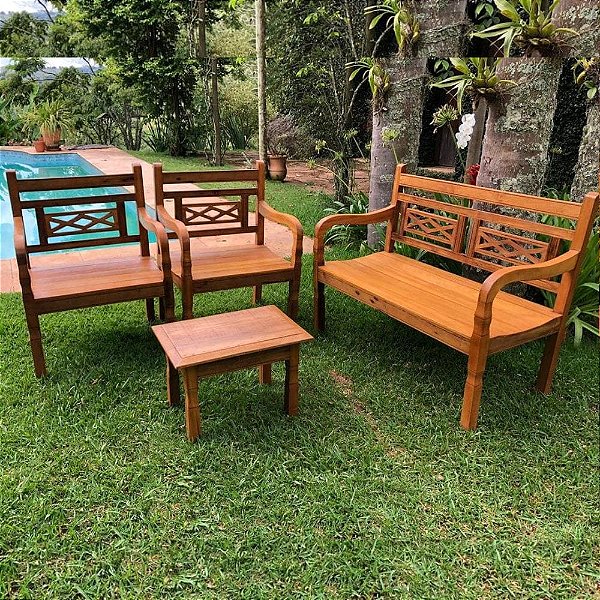 Jogo Bancos Rústicos 4 Lugares + Mesa de centro - Promoção