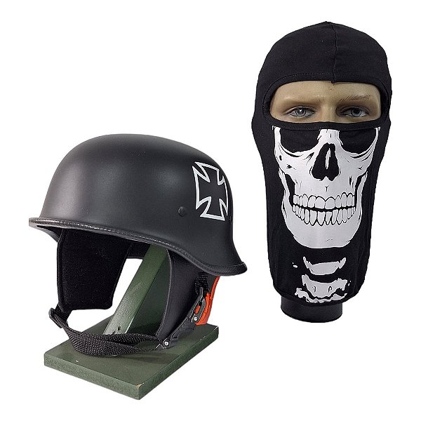 Capacete Aberto Militar Custom Harley Com Touca De Caveira