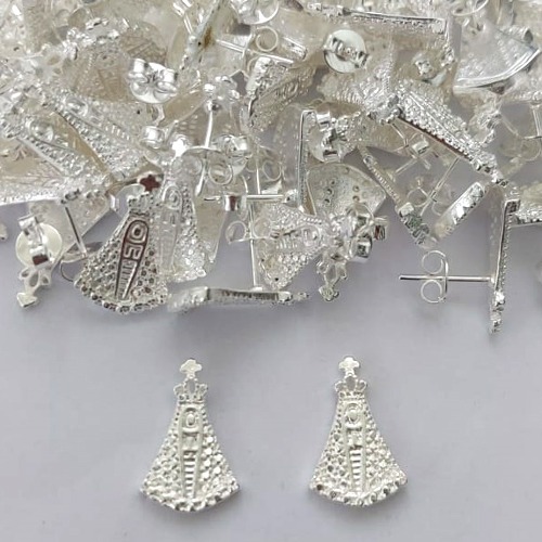 BRINCO FOLHEADA A PRATA COM 50 MILÉSIMOS + VERNIZ DIAMOND - BRINCO DE PINO NOSSA SENHORA APARECIDA 10MM (PRA362) (PAR) PRBR000005