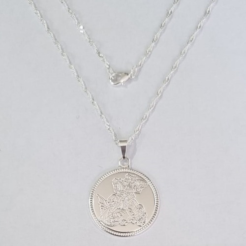 GARGANTILHA FOLHEADA A PRATA COM 50 MILÉSIMOS + VERNIZ DIAMOND CORRENTE SINGAPURA 45CM SÃO JORGE 25MM PRGG000102