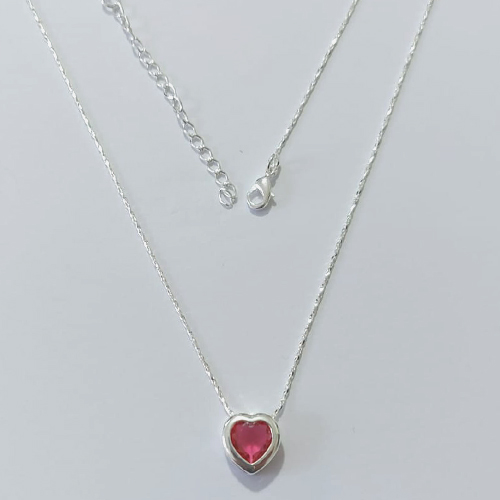 GARGANTILHA FOLHEADA A PRATA COM 50 MILÉSIMOS + VERNIZ DIAMOND - CORRENTE VENEZIANA PINGENTE CORAÇÃO COM ZIRCÔNIA ROSA 10MM PRGG000180