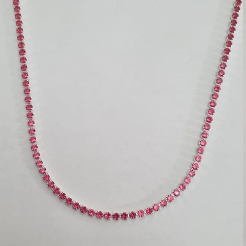 SHOCKER FOLHEADA A PRATA COM 50 MILÉSIMOS + VERNIZ DIAMOND RIVIÉRA CRAVEJADO COM MICRO ZIRCÔNIAS ROSA 40CM COM EXTENSOR FECHO LAGOSTA  PRSH000004