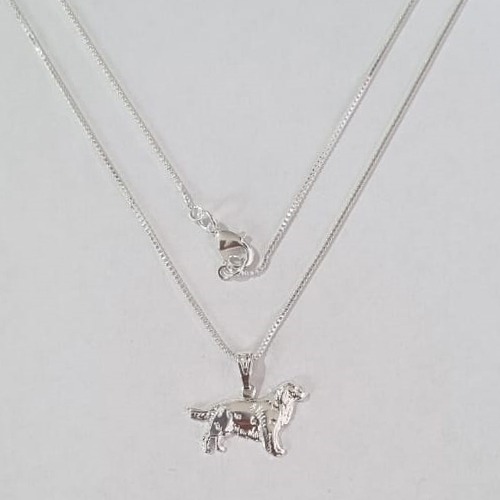 GARGANTILHA FOLHEADA A PRATA COM 50 MILÉSIMOS + VERNIZ DIAMOND CORRENTE VENEZIANA 45CM PINGENTE CACHORRO GOLDEN 20MM PRGG000291