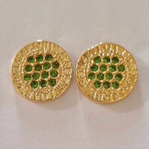 BRINCO FOLHEADO A OURO REDONDO COM MICRO ZIRCÔNIAS VERDE 17MM OUBR000041