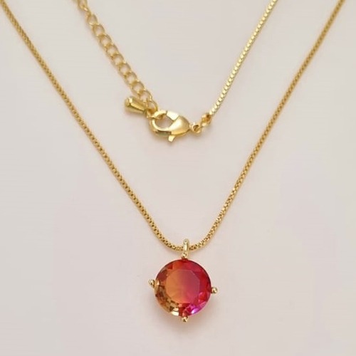 GARGANTILHA FOLHEADA A OURO CORRENTE VENEZIANA 45CM ZIRCÔNIA RAIBOW 10MM COM EXTENSOR FECHO LAGOSTA OUGG000026