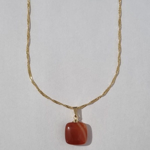 GARGANTILHA FOLHEADA A OURO CORRENTE SINGAPURA 42CM PEDRA NATURAL OUGG000043