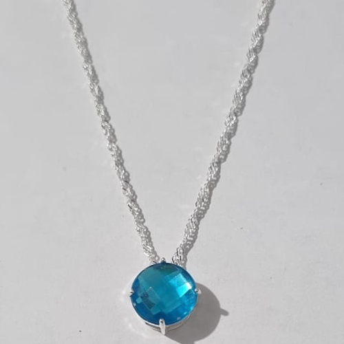 GARGANTILHA FOLHEADA A PRATA COM 50 MILÉSIMOS + VERNIZ DIAMOND CORRENTE SINGAPURA 45CM ZIRCÔNIA AZUL 12MM PRGG000599