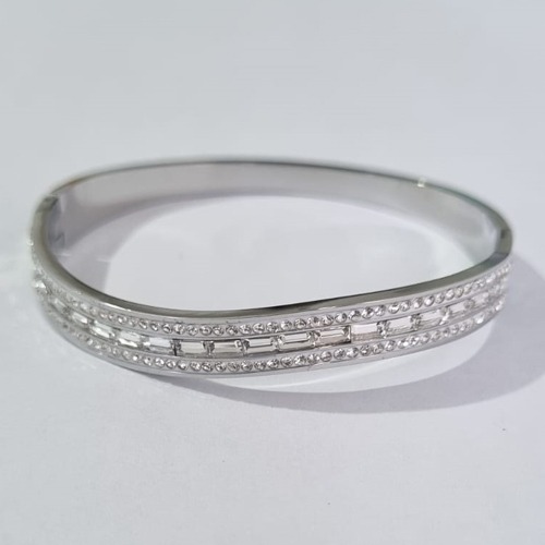PULSEIRA (BRACELETE) EM AÇO INOXIDÁVEL DESIGN MODERNO TODO CRAVEJADO COM MICRO ZIRCÔNIAS 60MM COM TRAVA ACPS000071