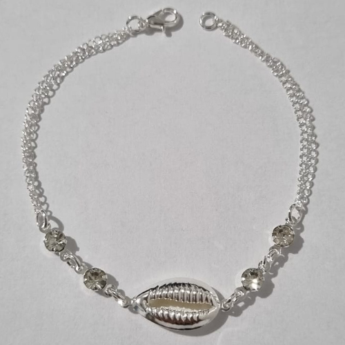 PULSEIRA FOLHEADA A PRATA COM 50 MILÉSIMOS + VERNIZ DIAMOND DUPLA 18CM CONCHA COM STRASS PRPS000347