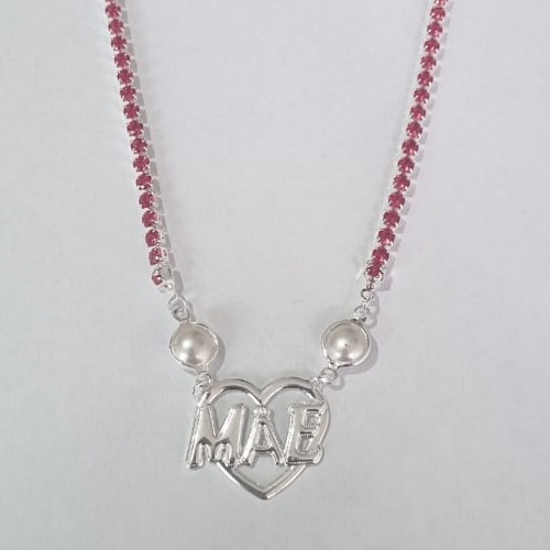 SHOCKER FOLHEADA A PRATA COM 50 MILÉSIMOS + VERNIZ DIAMOND CORRENTE RIVIÉRA ROSA COM PINGENTE MÃE 20MM E PÉROLAS FECHO LAGOSTA PRSH000038