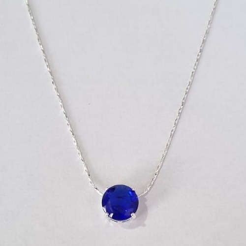GARGANTILHA FOLHEADA A PRATA COM 50 MILÉSIMOS + VERNIZ DIAMOND CORRENTE 45CM ZIRCÔNIA AZUL 10MM PRGG000743