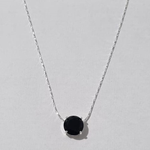 GARGANTILHA FOLHEADA A PRATA COM 50 MILÉSIMOS + VERNIZ DIAMOND CORRENTE 45CM ZIRCÔNIA PRETA 10MM PRGG000749