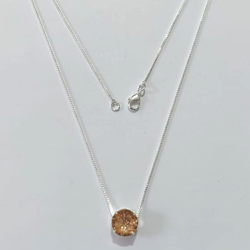 GARGANTILHA FOLHEADA A PRATA COM 50 MILÉSIMOS + VERNIZ DIAMOND CORRENTE PINGENTE ZIRCÔNIA SALMÃO 10MM PRGG000751