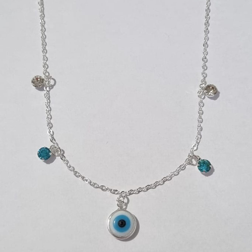 SHOCKER FOLHEADA A PRATA COM 50 MILÉSIMOS + VERNIZ DIAMOND OLHO GREGO COM STRASS BRANCO E AZUL FECHO LAGOSTA PRSH000049