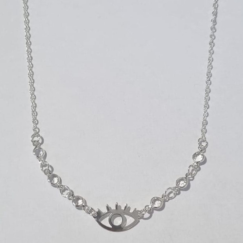 SHOCKER FOLHEADA A PRATA COM 50 MILÉSIMOS + VERNIZ DIAMOND OLHO COM PEDRA CRISTAL BRANCO FECHO LAGOSTA PRSH000057