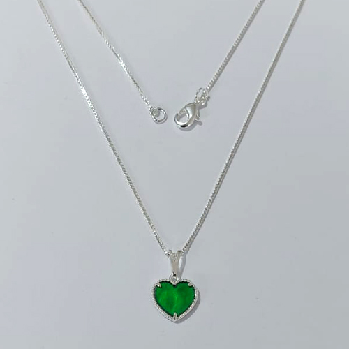 GARGANTILHA FOLHEADA A PRATA COM 50 MILÉSIMOS + VERNIZ DIAMOND CORRENTE VENEZIANA CORAÇÃO VERDE RESINA 10MM PRGG000794