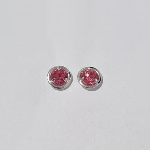BRINCO FOLHEADO A PRATA COM 50 MILÉSIMOS + VERNIZ DIAMOND ZIRCÔNIA ROSA REDONDA 8MM PRBR000515