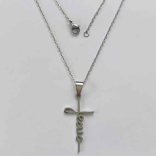 GARGANTILHA EM AÇO INOXIDÁVEL - GARGANTILHA COM CORRENTE 45CM E PINGENTE CRUCIFIXO ESCRITO JESUS 17X32MM - COMPOSIÇÃO: AÇO INOXIDÁVEL - ACGG000143