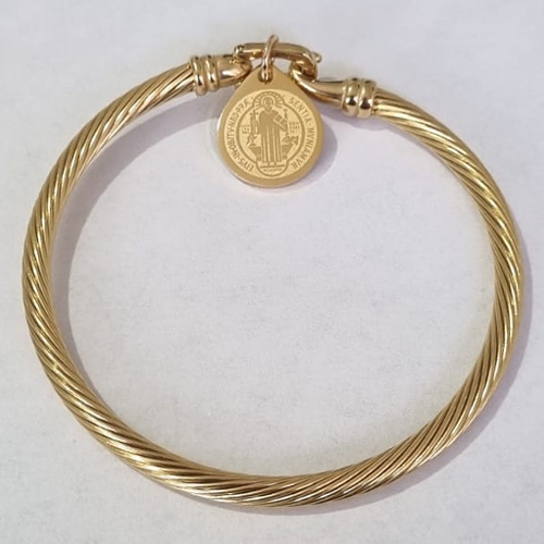 PULSEIRA (BRACELETE) EM AÇO INOXIDÁVEL DOURADA MEDALHA SÃO BENTO 15MM LARGURA 3.5MM ACPS000330
