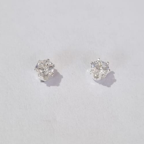 BRINCO FOLHEADO A PRATA COM 50 MILÉSIMOS + VERNIZ DIAMOND REDONDO COM ZIRCÔNIA CRISTAL 6MM PRBR000546