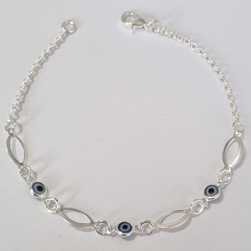 PULSEIRA FOLHEADA A PRATA COM 50 MILÉSIMOS + VERNIZ DIAMOND 18CM OLHOS GREGOS FECHO LAGOSTA PRPS000532
