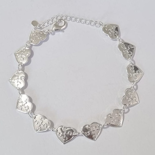 PULSEIRA FOLHEADA A PRATA COM 50 MILÉSIMOS + VERNIZ DIAMOND 18CM CORAÇÃO DESENHO AUTISMO 12MM FECHO LAGOSTA PRPS000544