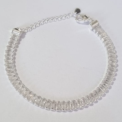 PULSEIRA FOLHEADA A PRATA COM 50 MILÉSIMOS + VERNIZ DIAMOND 16CM COM ZIRCÔNIAS CRISTAIS + EXTENSOR FECHO LAGOSTA PRPS000550