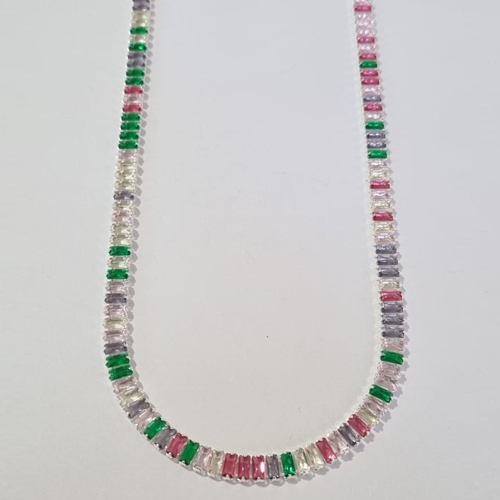 SHOCKER FOLHEADA A PRATA COM 50 MILÉSIMOS + VERNIZ DIAMOND ZIRCÔNIAS COLORIDAS + EXTENSOR FECHO LAGOSTA PRSH000078