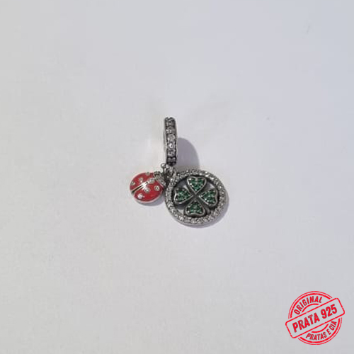 BERLOQUE PRATA 925 TREVO 11MM E JOANINHA 5MM COM MICRO ZIRCÔNIAS PTBQ000001