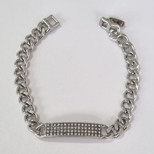 PULSEIRA EM AÇO INOXIDÁVEL 316L 19CM COM PLACA 7MM MICRO ZIRCÔNIAS LARGURA 6MM COM TRAVA ACPS000337
