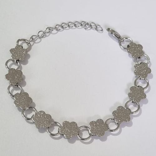 PULSEIRA EM AÇO INOXIDÁVEL 316L COM FLOR  16CM + EXTENSOR FECHO LAGOSTA ACPS000350