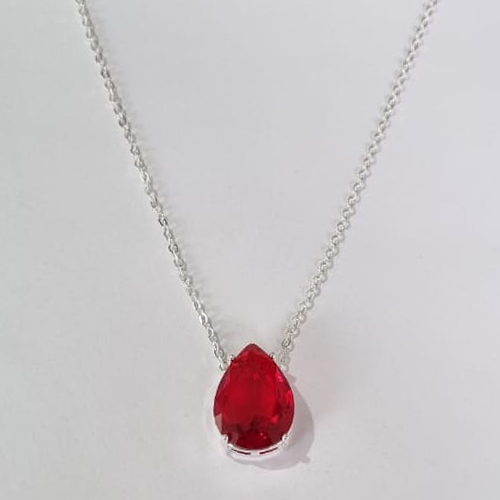 GARGANTILHA FOLHEADA A PRATA COM 50 MILÉSIMOS + VERNIZ DIAMOND CORRENTE CADEADO 42CM ZIRCÔNIA VERMELHA 13X17MM + EXTENSOR PRGG000862