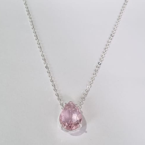 GARGANTILHA FOLHEADA A PRATA COM 50 MILÉSIMOS + VERNIZ DIAMOND CORRENTE CADEADO 42CM ZIRCÔNIA ROSA 13X17MM + EXTENSOR PRGG000864