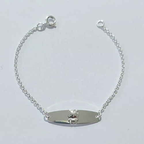 PULSEIRA FOLHEADA A PRATA COM 50 MILÉSIMOS + VERNIZ DIAMOND PULSEIRA INFANTIL 14CM CHAPINHA DESENHADA PRPS000554