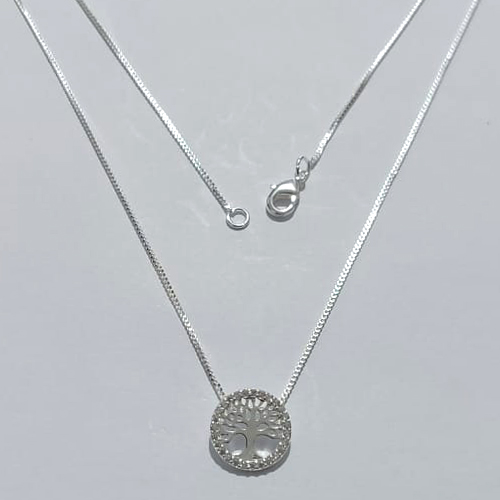 GARGANTILHA FOLHEADA A PRATA COM 50 MILÉSIMOS + VERNIZ DIAMOND CORRENTE VENEZIANA 45CM ÁRVORE DA VIDA TODA CRAVEJADA 13MM PRGG000882