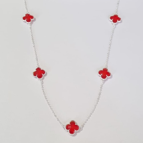 GARGANTILHA FOLHEADA A PRATA COM 50 MILÉSIMOS + VERNIZ DIAMOND CORRENTE 50CM TREVO VERMELHO 10MM PRGG000894