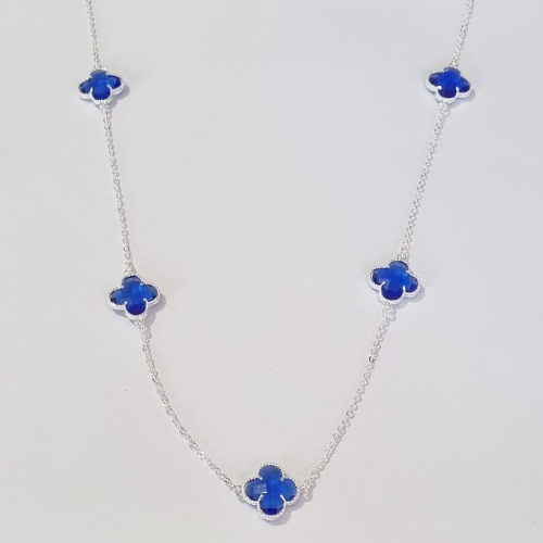 GARGANTILHA FOLHEADA A PRATA COM 50 MILÉSIMOS + VERNIZ DIAMOND CORRENTE 50CM TREVO AZUL 13MM PRGG000896