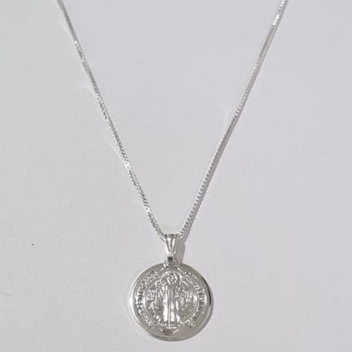 GARGANTILHA FOLHEADA A PRATA COM 50 MILÉSIMOS + VERNIZ DIAMOND CORRENTE  44CM SÃO BENTO 15MM PRGG000934