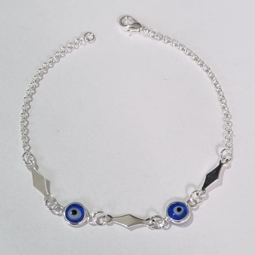 PULSEIRAS FOLHEADA A PRATA COM 50 MILÉSIMOS + VERNIZ DIAMOND 18CM COM OLHOS GREGOS AZUÍS 6MM FECHO LAGOSTA PRPS000574